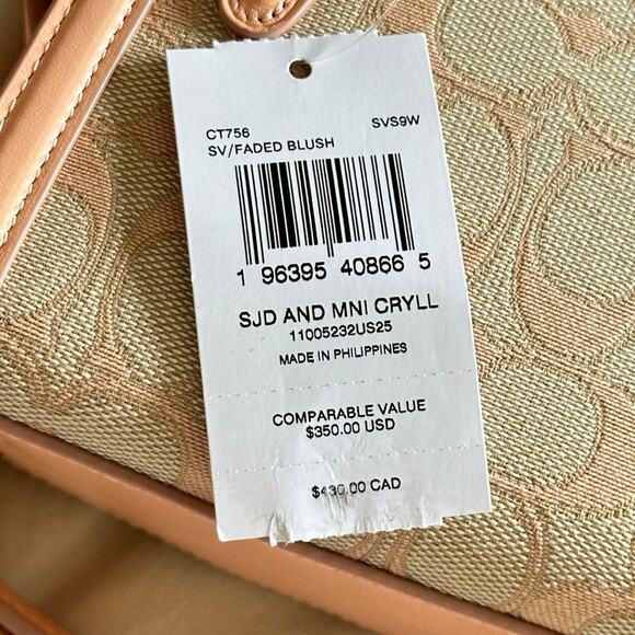 COACH Andrea Mini Carryall Signature Jacquard Peach Tan Refined Calf Leather NWT - Picture 5 of 15